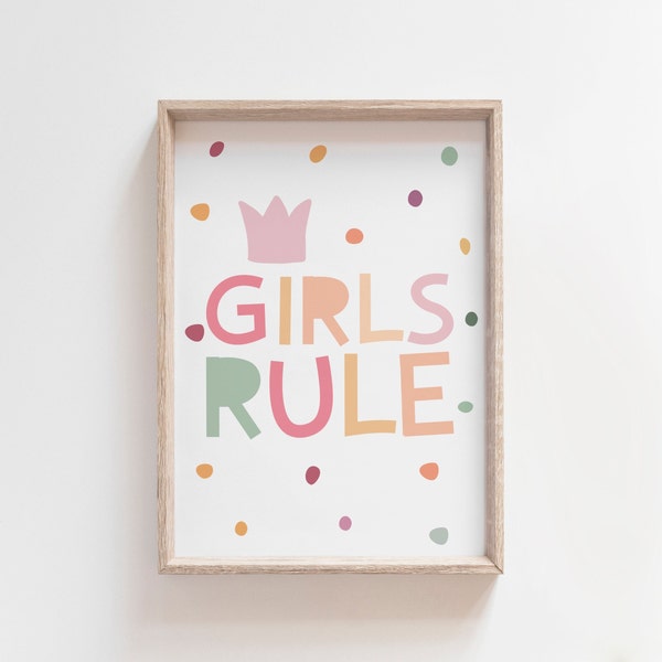 Girls Rule Print, Girls Pastel Nursery Prints, Girls Bedroom Prints, Nursery Quote, Playroom Prints, Motivational Prints, Girls Wall Art