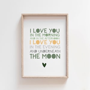 I Love You In The Morning And In The Afternoon Print, Boys Nursery Prints, Boys Nursery Wall Art, Moon Print, Boys Bedroom Decor, Playroom