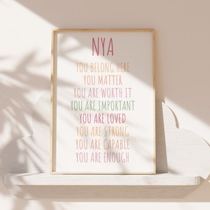 Girls Affirmation Print, Personalised Bedroom Prints, Positive, Affirmations, Childs Print, Girls Bedroom Decor, Playroom, You Are Loved