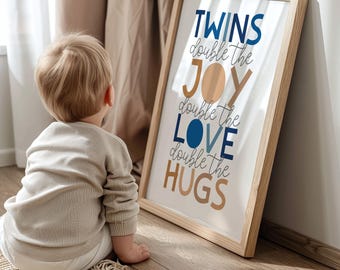 Twins Brothers Bedroom Prints, Twins Wall Art, Twin Quotes, Twins Nursery, Brothers Bedroom Prints, Twins Bedroom Sign, Blue and Tan