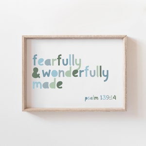 Fearfully And Wonderfully Made Print, Christian Wall Art, Scripture Prints, Boys Nursery Print, Bible Verse Print, Boys Bedroom Decor, Home
