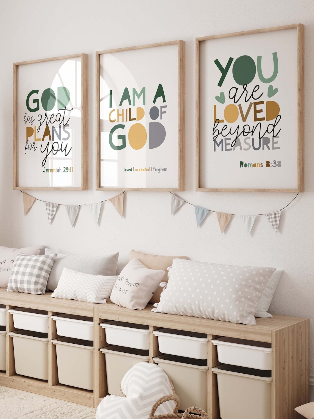 Set of 3 Bible Verse Prints, Christian Wall Art, Boys Nursery Prints ...