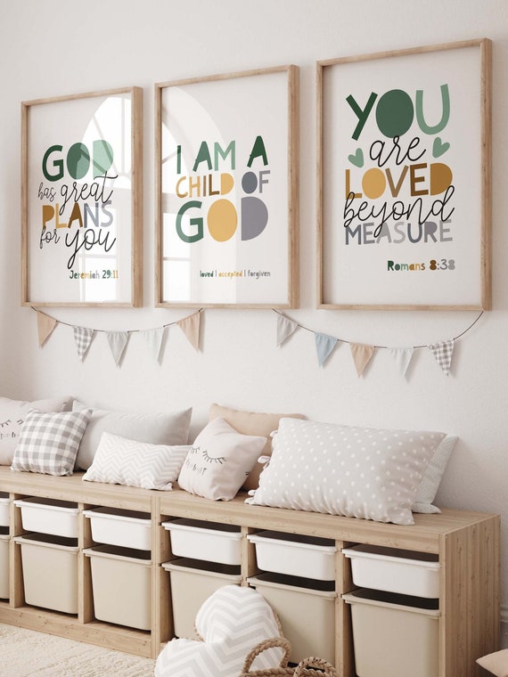 Set of 3 Bible Verse Prints, Christian Wall Art, Boys Nursery Prints, Boys Bedroom Decor, Nursery Wall Art, Kids Room, Scripture Prints