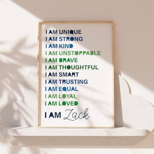 Positive Affirmation Print, Boys Bedroom, Motivational Poster, Boys Wall Art, Playroom Wall Art, Inspirational Prints, Kids Wall Art