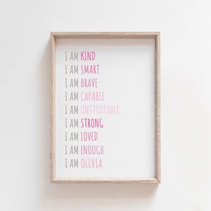 Girls Pink Affirmation Print, Positive Prints, Girls Bedroom Prints, Motivational Wall Art, Nursery Prints, Personalised Print Inspirational