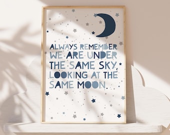 Jungen Mond und Sterne Kinderzimmer Wandkunst, Jungen-Kinderzimmer-Drucke, Kinderzimmer Zitat, Mond-Druck, Jungen-Dekoration, Kinderzimmer-Deko, Blau, Baby Geschenk