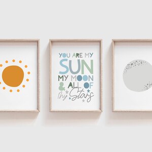 Set of 3 Nursery Prints, Boys Nursery Prints, Boys Wall Art, Playroom Prints, Sun and Moon Print, Nursery Quotes, Boys Bedroom Decor