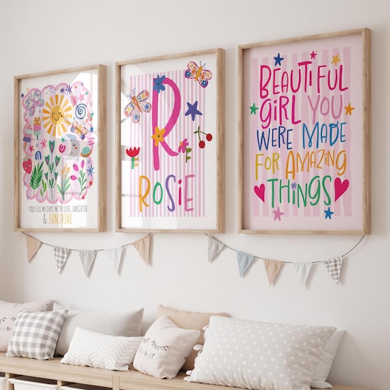 Set of 3 Girls Bedroom Prints, Personalised Affirmation Print, You Are My Sunshine, Colourful Rainbow Prints, Girls Nursery Prints, Floral