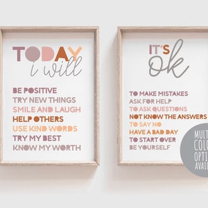 Set of 2 Affirmations Prints, Girls Bedroom Decor, Boho, Playroom Prints, Motivational, Inspirational Prints, Boys Bedroom Decor