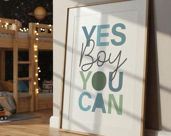 Positive Affirmation Print, I can do hard things, Boys Bedroom Decor, Motivational Boys Wall Art, Playroom, Inspirational Kids Wall Art,