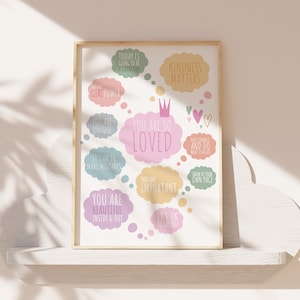 Afdruk bevestiging meisjes, I Am, Positief, Gepersonaliseerde, Affirmaties, Decor meisjesslaapkamer, Prints meisjesslaapkamer, Speelkamer, Peuterkamer, Thuis