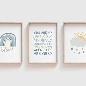 3 Boys Nursery Prints, Rainbow Prints, Rainbow Wall Art, You Are My Sunshine Prints, Boys Bedroom Prints, Nursery Quotes, Boys Nursery Decor