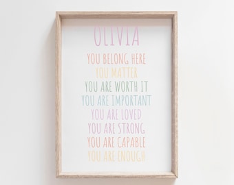 Girls Personalised Affirmation Print, Girls Bedroom Prints, Motivationa Wall Art, Girls Wall Art, Playroom Prints, Nursery Prints, Kids