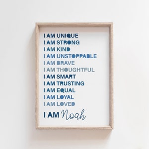 I Am Print, Positive Affirmation Print, Boys Bedroom Print, Inspirational Print, Motivational Poster, Boys Wall Art, Playroom, Kids Wall Art