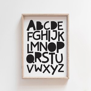 Monochrome Alphabet Print, Kinderzimmer Poster, Kinderzimmer Poster, Spielzimmer Poster, Spielzimmer Wandkunst, Alphabet Poster,