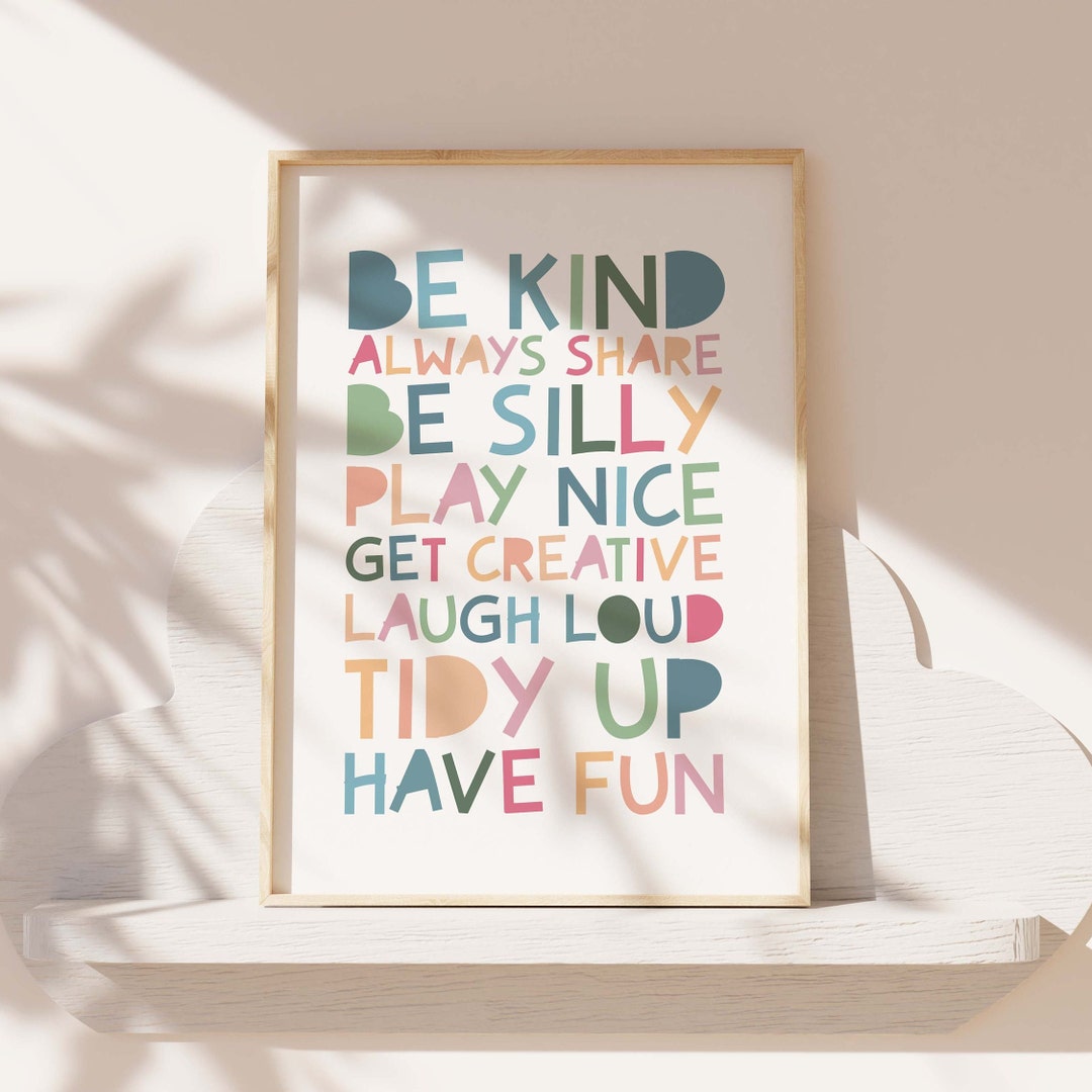 Playroom Rules Print, Playroom Wall Art, Be Kind, House Rules, Rainbow ...