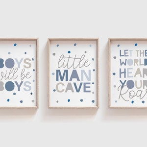 Boys Nursery Print Set of 3, Little Man Cave Print, Boys Bedroom Prints, Toddler Bedroom, Boys Nursery Wall Art, Boys Bedroom Decor, Blue
