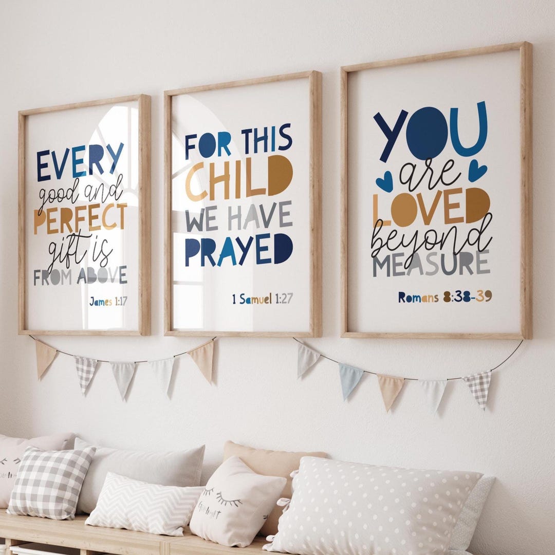 Set of 3 Bible Verse Prints, Christian Wall Art, Boys Nursery Prints ...