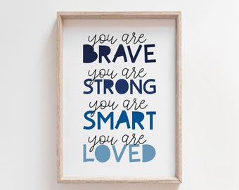 Positive Affirmation Print, Boys Nursery Print, Boys Bedroom Print, Inspirational Print, You Are Loved, Playroom Decor, Living Room, Home