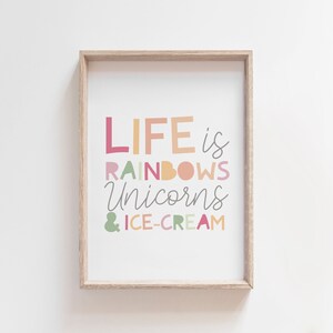 Girls Nursery Prints, Unicorns, Rainbow Print, Girls Bedroom, Toddler Room, Playroom, Nursery Wall Art, Nursery Quote, Pastel Colours,