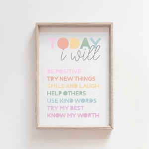 Affirmation Poster, Regenbogen Poster, Kinderzimmer Poster, Mädchen Schlafzimmer Poster, Achtsamkeit, Gefühle, Klassenzimmer Poster, Lernposter