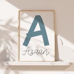 Boys Personalised Name Print, Boys Bedroom Decor, Boys Nursery Wall Art, Muted Blue, Playroom Decor, Nursery Prints, Nursery Wall Art