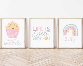 Set of 3 Girls Nursery Prints, Nursery Wall Art, Girls Bedroom Decor, Rainbow Wall Art, Rainbow, Girls Bedroom Prints, Girls Wall Art