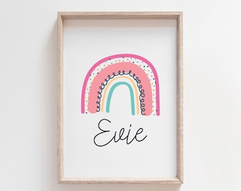 Personalised Rainbow Print, Girls Bedroom Decor, Girls Nursery Print, Girls Bedroom Decor, Name Prints, Girls Wall Art, Playroom