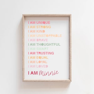 Positive Affirmation Print, Girls Bedroom Print, Motivational Poster, Girls Wall Art, Playroom Inspirational Prints, You Are Loved Print