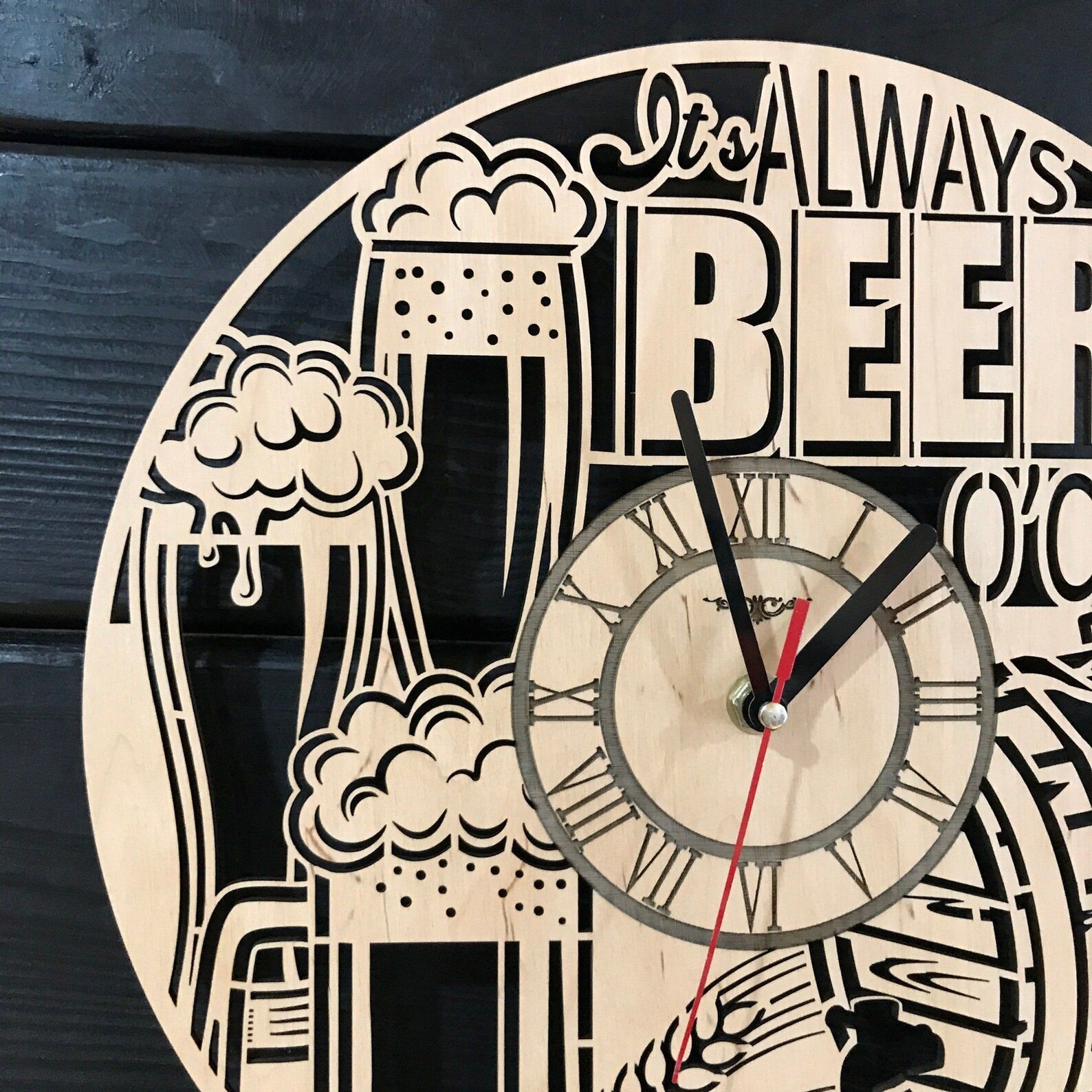 Beer Wall Clock Beer Wood Decor Unique Wall Clock Beer Wood Etsy