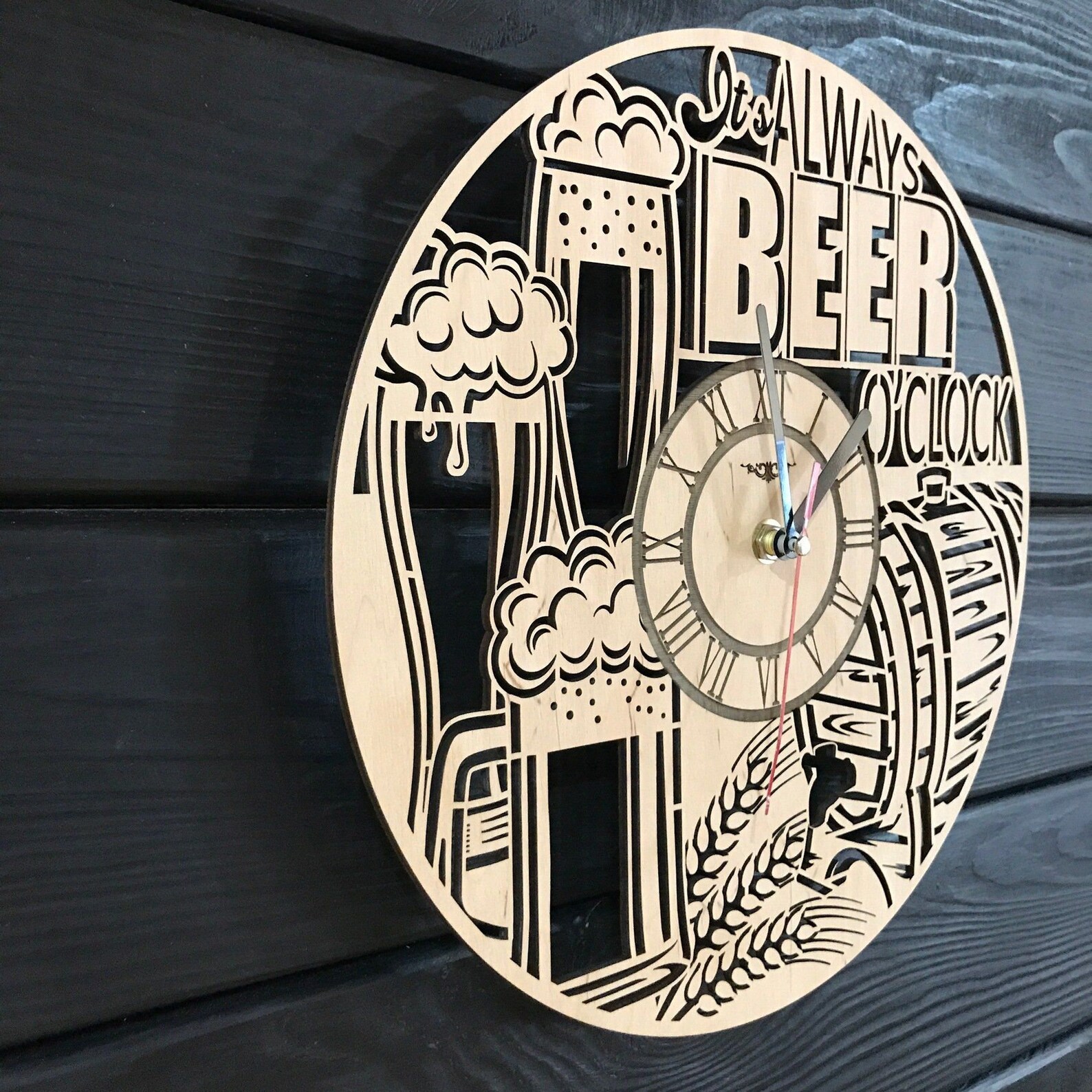 Beer Wall Clock Beer Wood Decor Unique Wall Clock Beer Wood Etsy