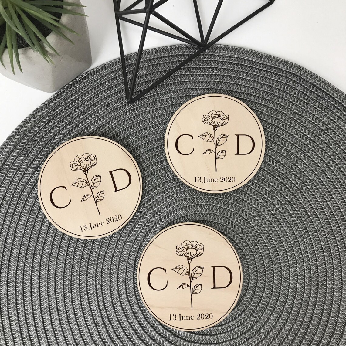 Set Of 3 Coasters Kitchen Decor Wood Rustic Decor Wood Etsy