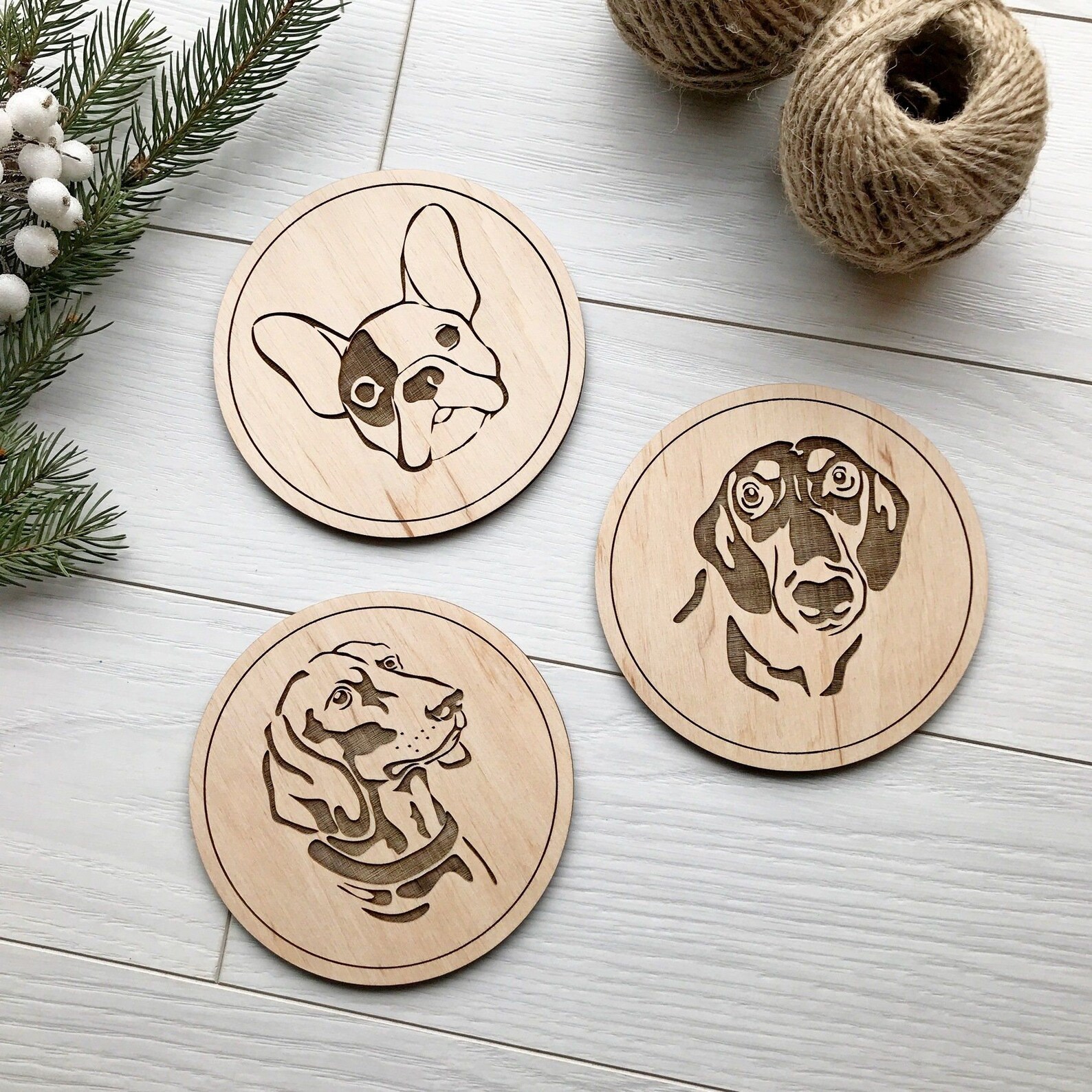 Set Of 3 Coasters Kitchen Decor Wood Rustic Decor Wood Etsy