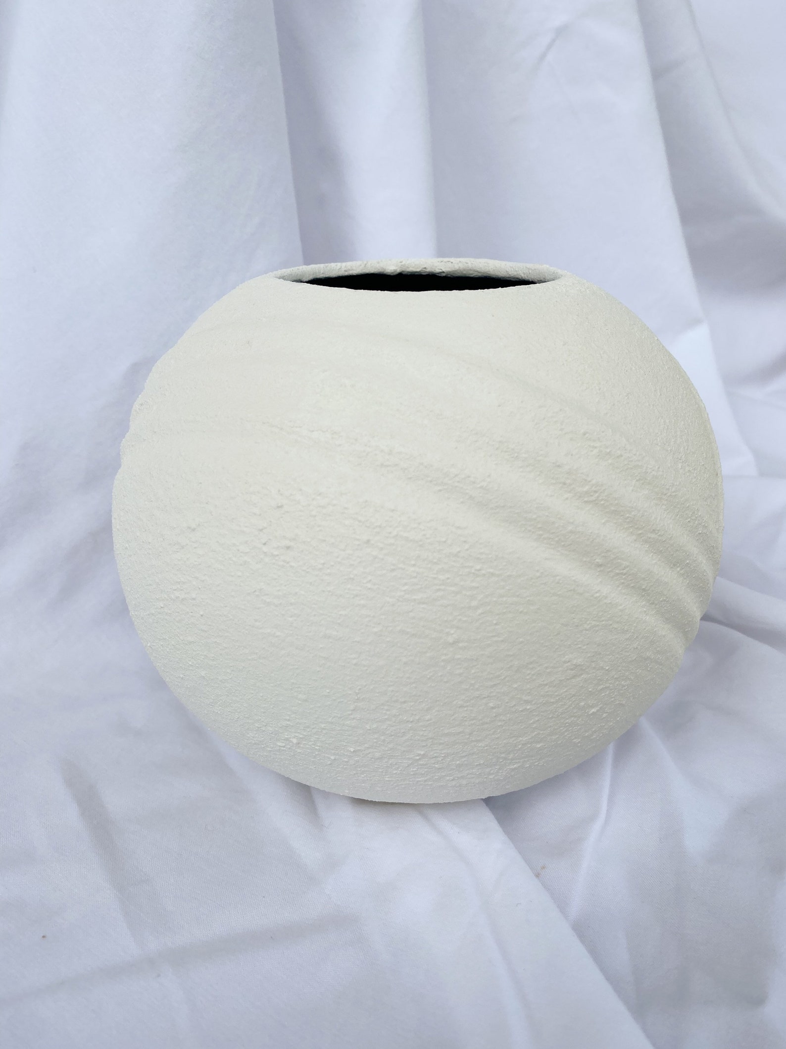 White Textured Round Vase Hand Painted Terracotta Style Etsy