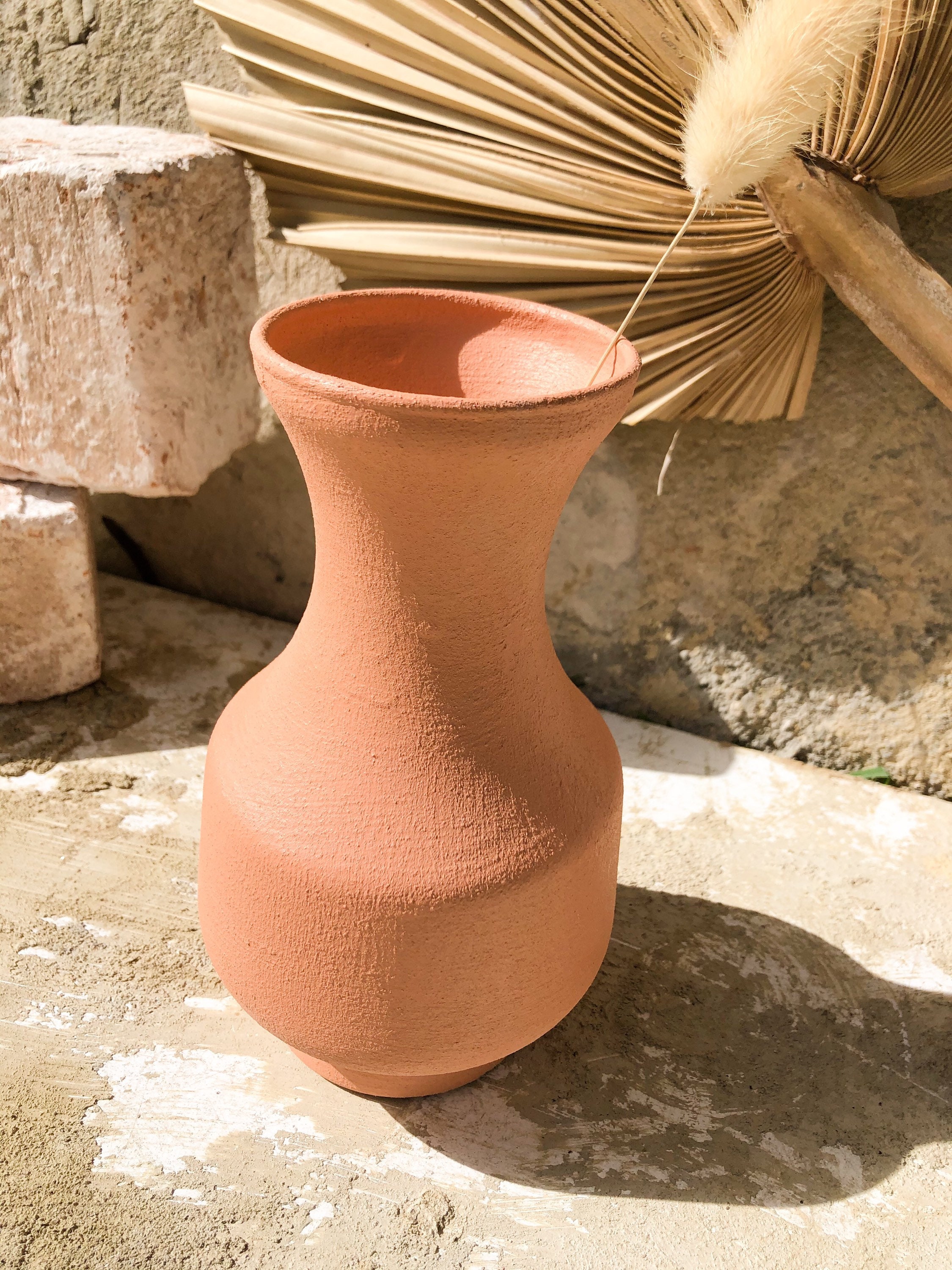 Faux Terracotta Textured Glass Vase Hand Painted Etsy