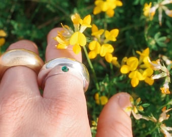 Sterlingzilveren koepelring met Lab Emerald / Chunky / Everyday / Stapelring / Handgemaakt / Op bestelling gemaakt