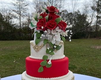 Beautiful Edible Sugar Paste Rose Cascading Bouquet