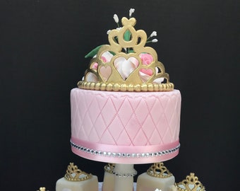 Edible Fondant Princess Tiara Cake Topper and Cupcake Toppers