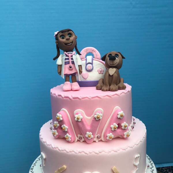 Edible Fondant Cartoon Vet Doctor and Pup