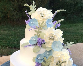 Edible White Peonies, Blue Wild Flowers, Lavender