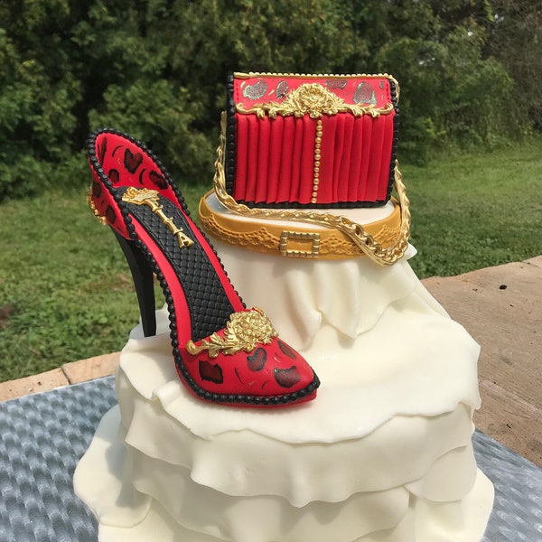 Elegant Edible Fondant High Heel Shoe and Purse