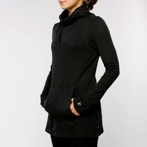 Lightweight Organic Slub Cotton Long Sleeve Layering Knit Womens Yoga City Seattle Popover Black Mock Turtle Tunic Pullover With Pockets