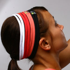 Skinny Double Headband Set: Stretch Strappy Hair Band - Black, Coral, Crimson, White