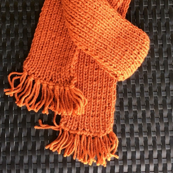 Hand Knit Burnt Orange Kids Scarf With Fringe