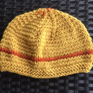Yellow Curry Hand Knit Contrast Stripe Hats For Kids