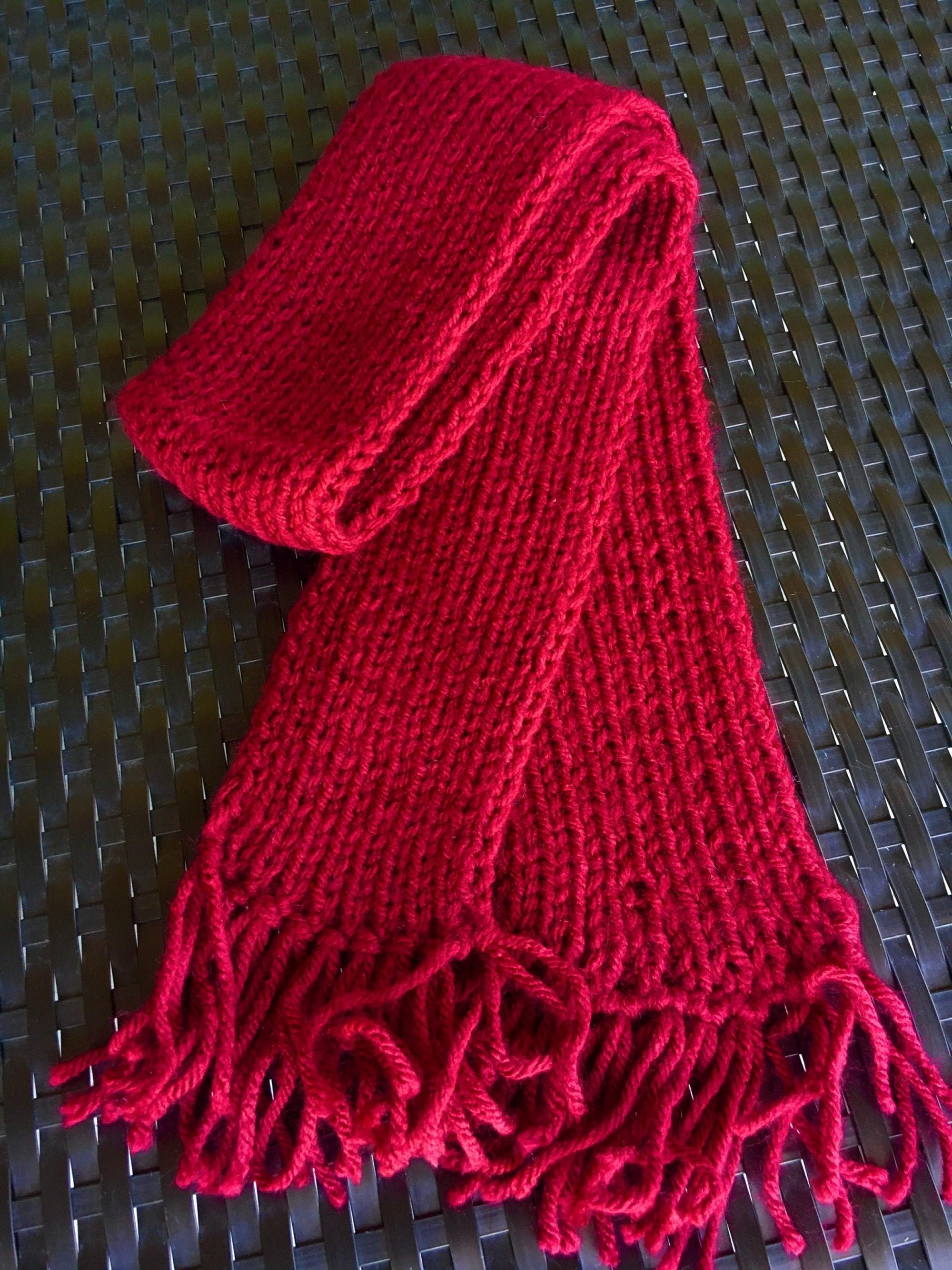 Hand Knit Red Kids Scarf With Fringe - Etsy