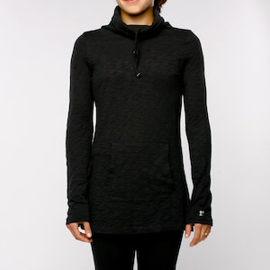 Organic Slub Cotton Tunic: Women&#39;s Black Mock Turtle Pullover