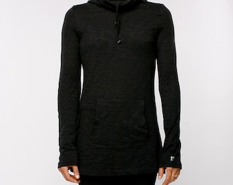 Organic Slub Cotton Tunic: Women&#39;s Black Mock Turtle Pullover