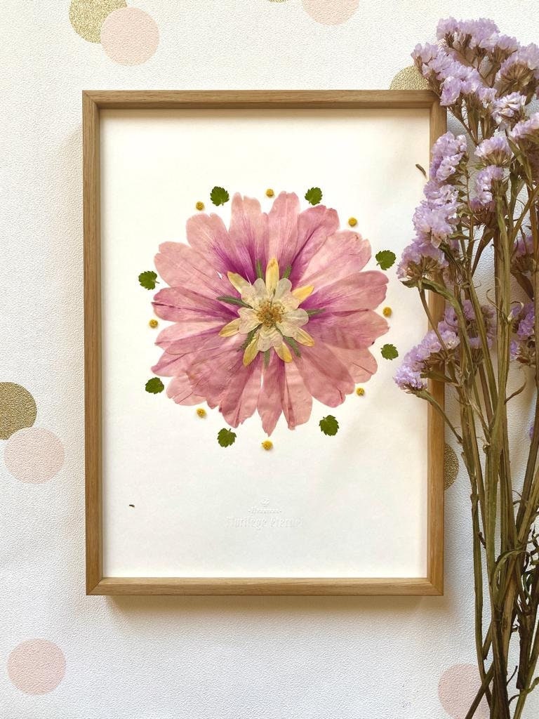 Cadre Décoratif Mural d'herbier en Fleurs Séchées de Pivoine