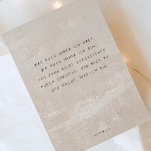 Christliche Postkarte: Bibelvers "Philipper 4,13" Handlettering Biblelettering